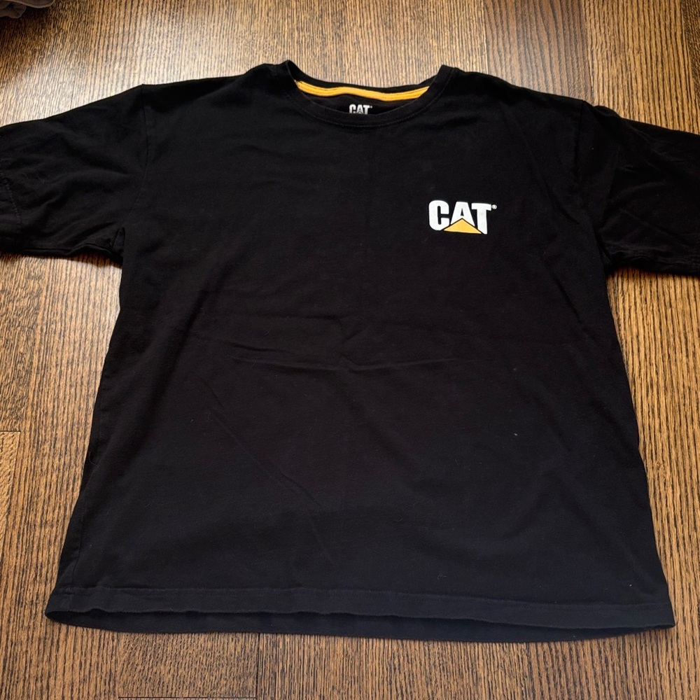 Caterpillar Black Tee with Yellow Accent